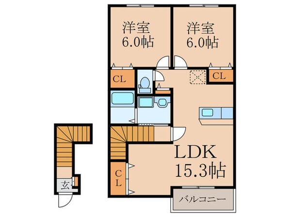 グリンデルハイム若園Ｂの物件間取画像